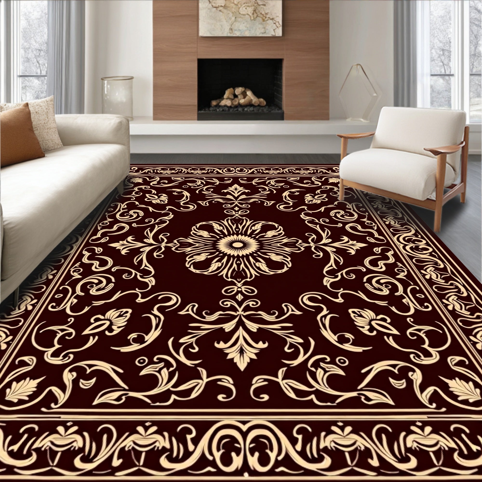 Elegant Floral Scrollwork Vintage Design Rug