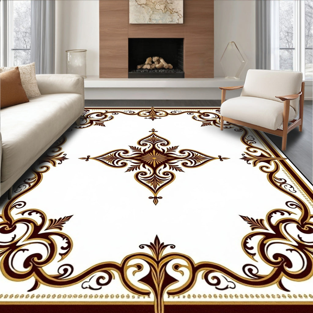 Ornate Scrollwork Floral Design 4 Corners Rug