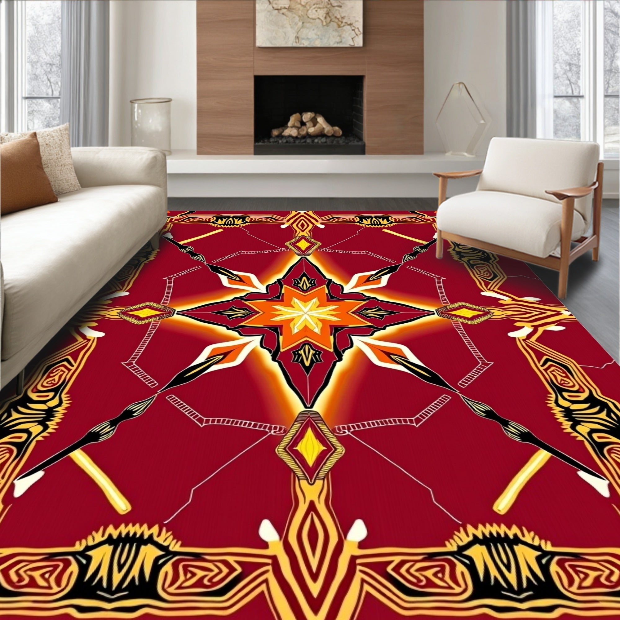 Geometric Dazzle Red and Gold Rug
