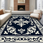 Ornate Floral Cream Navy Rug