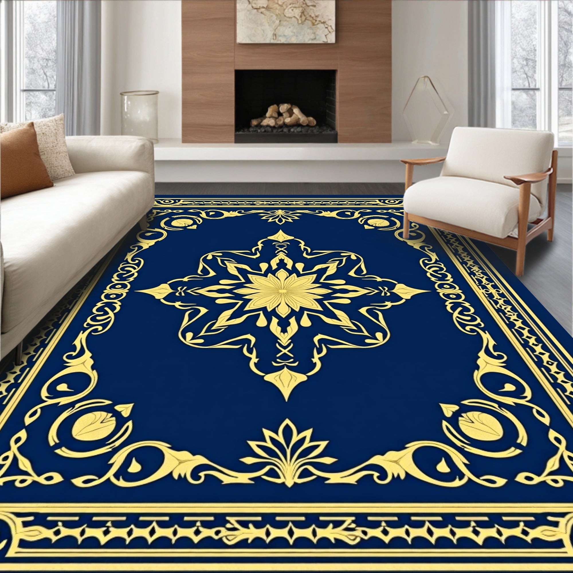 Golden Floral Medallion With Border Rug