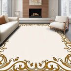 Ornate Gold Floral Scroll Border Rug