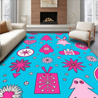 Bright Pink Festive Christmas Elements on Blue Rug