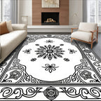 Black White Intricate Floral Mandala Rug