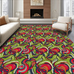 Vibrant Swirls Red Green Abstract Design Rug