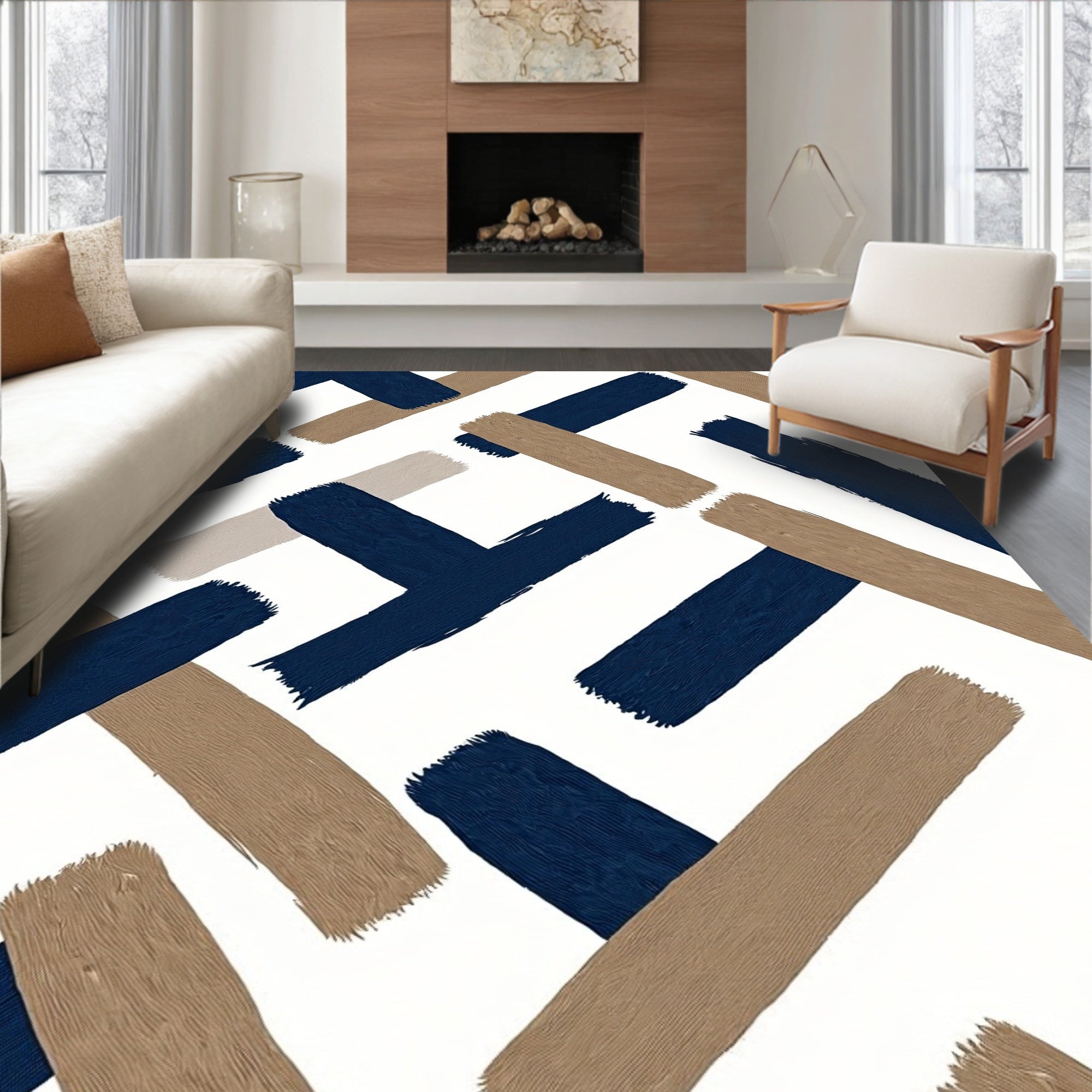 Brushstroke Intersecting Geometric Pattern Rug