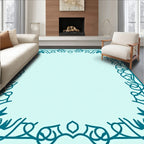 Teal Floral Scroll Border Design Rug