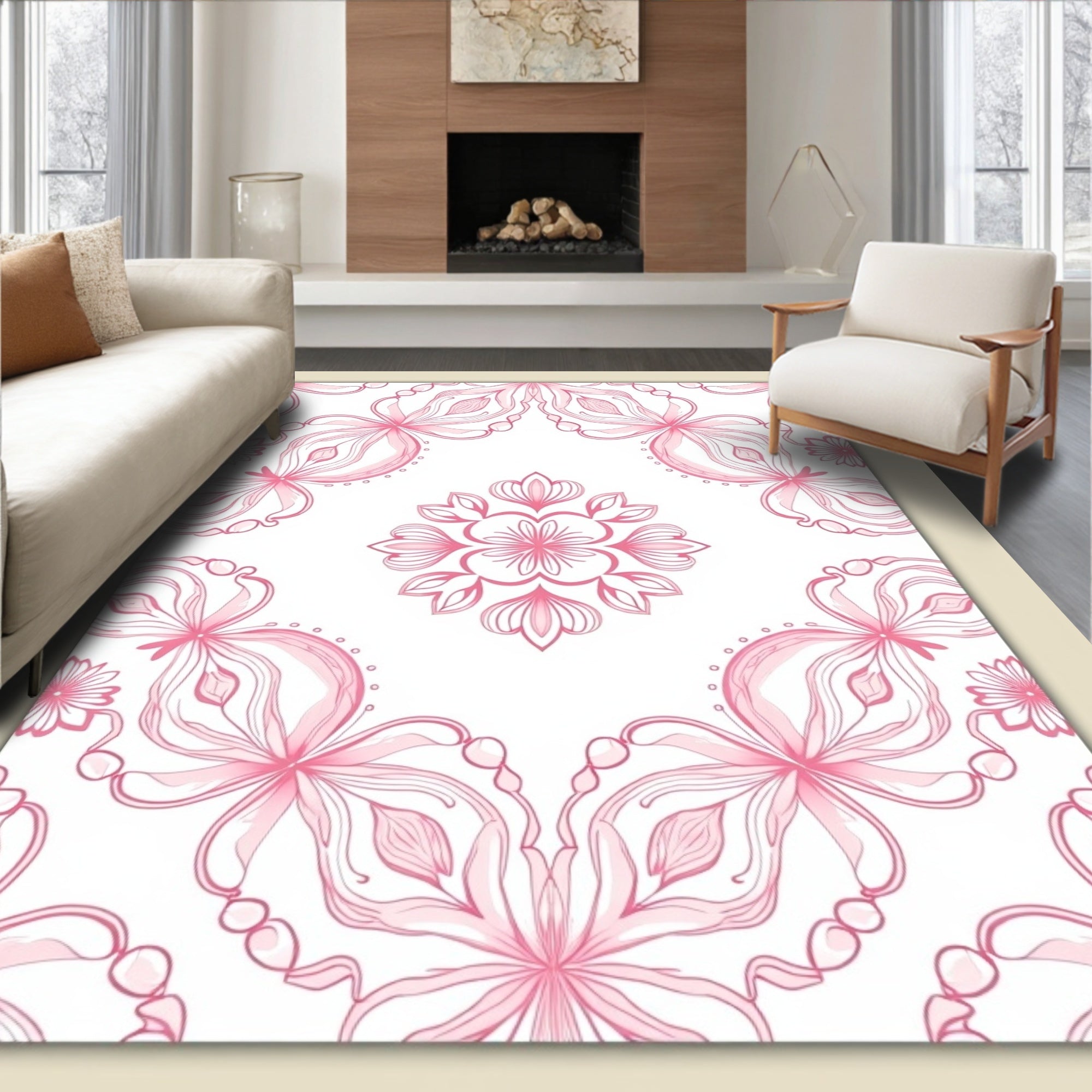 Pretty Pink Floral Mandala Design Rug