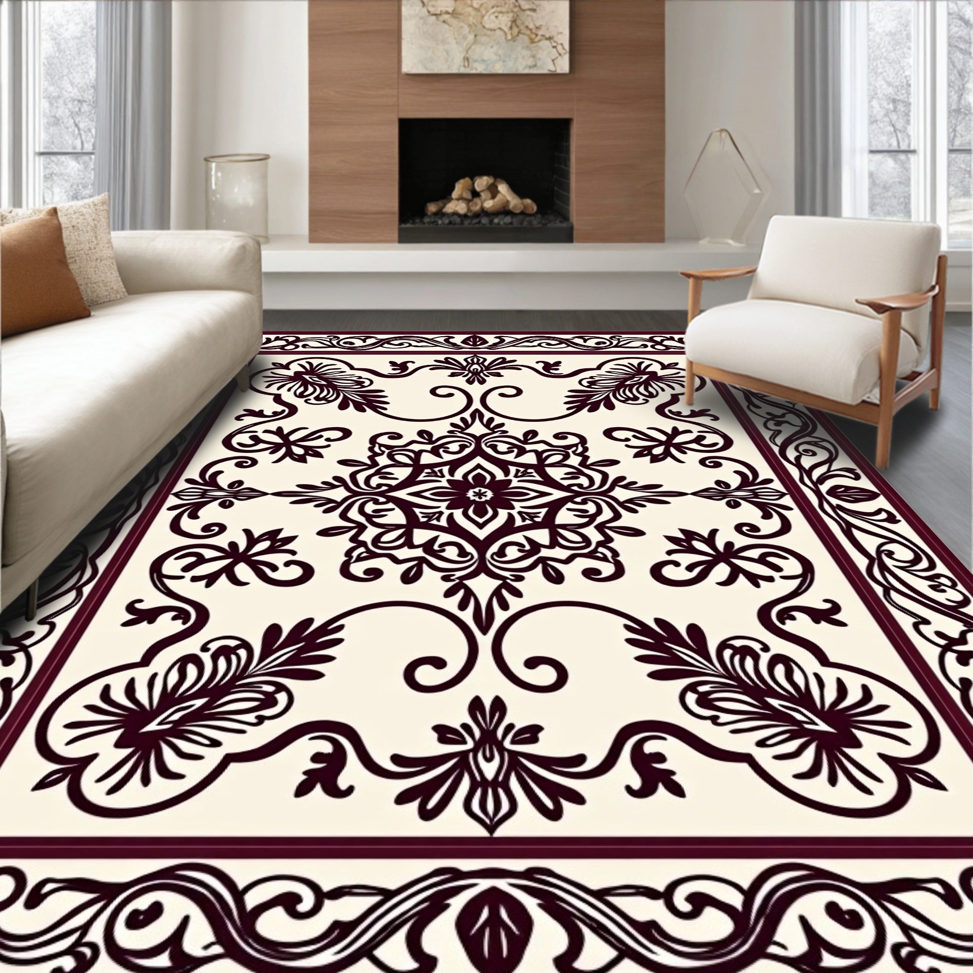 Classic Floral Medallion Border Design Rug