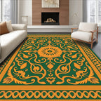 Elegant Green Orange Scrollwork Rug