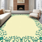 Teal Floral Vine Border Pattern Rug
