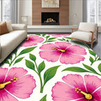 Bright Pink Hibiscus Floral Pattern Rug