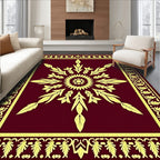 Maroon Golden Starburst Floral Border Rug