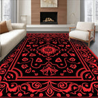 Bold Red Black Floral Tapestry Rug