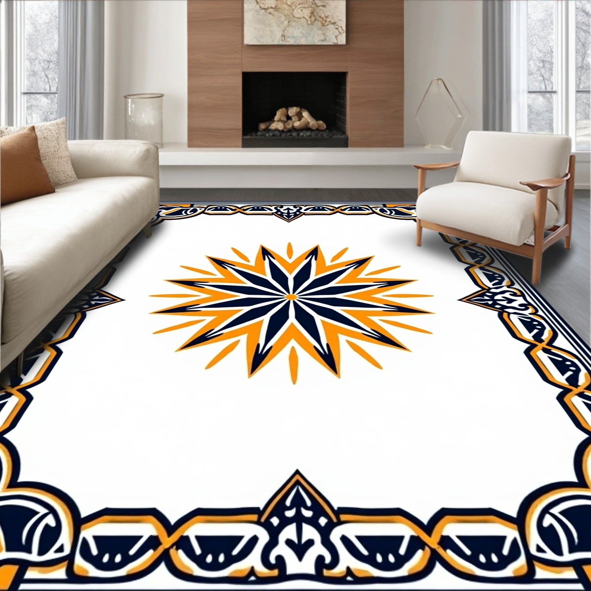 Geometric Starburst Border Design Rug