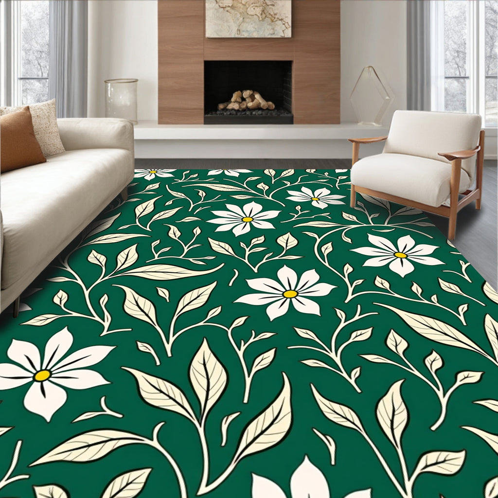 Elegant Cream Floral Vine Pattern Rug