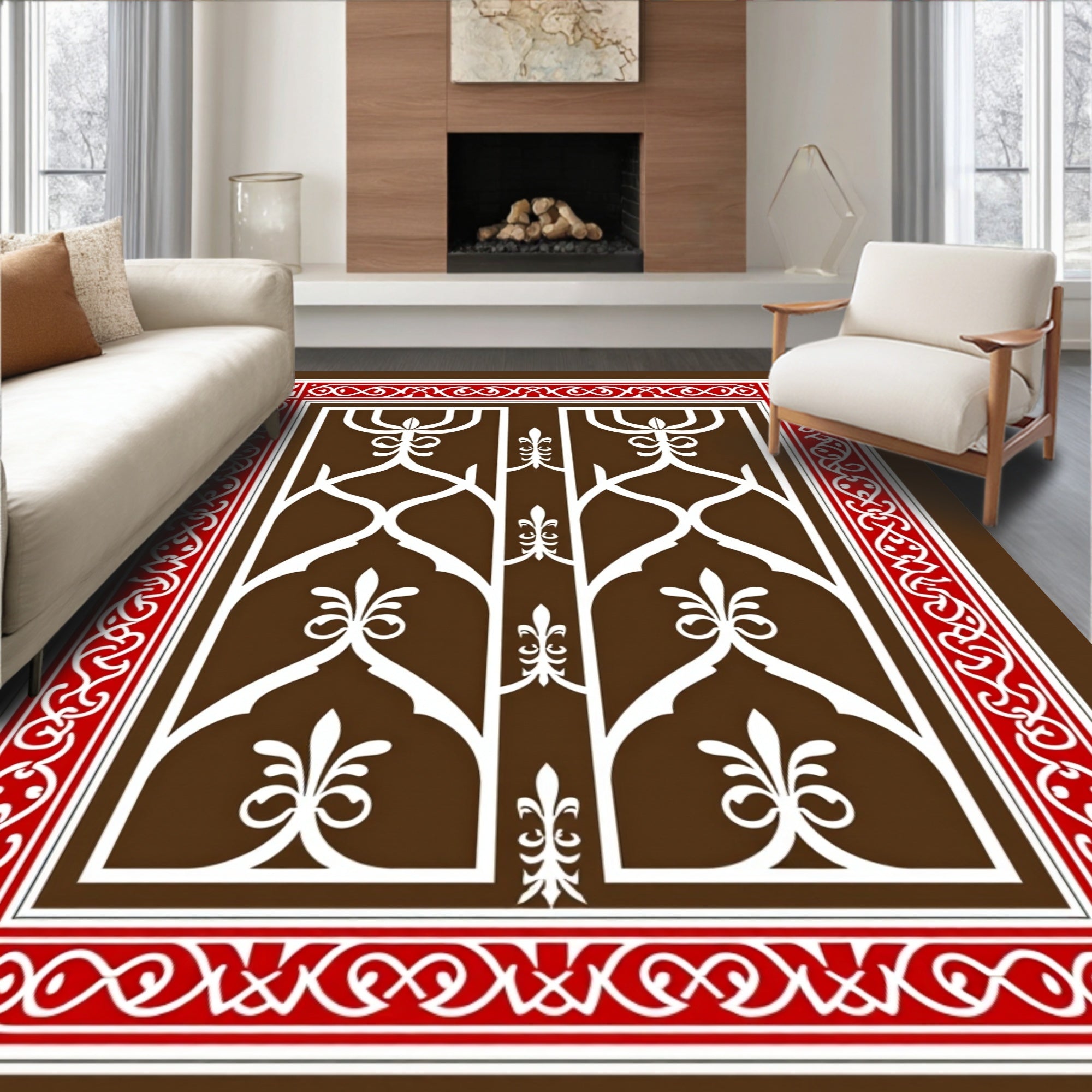 Ornate Lattice Red Border Design Rug