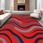 Red Blue Wavy Stripe Pattern Rug