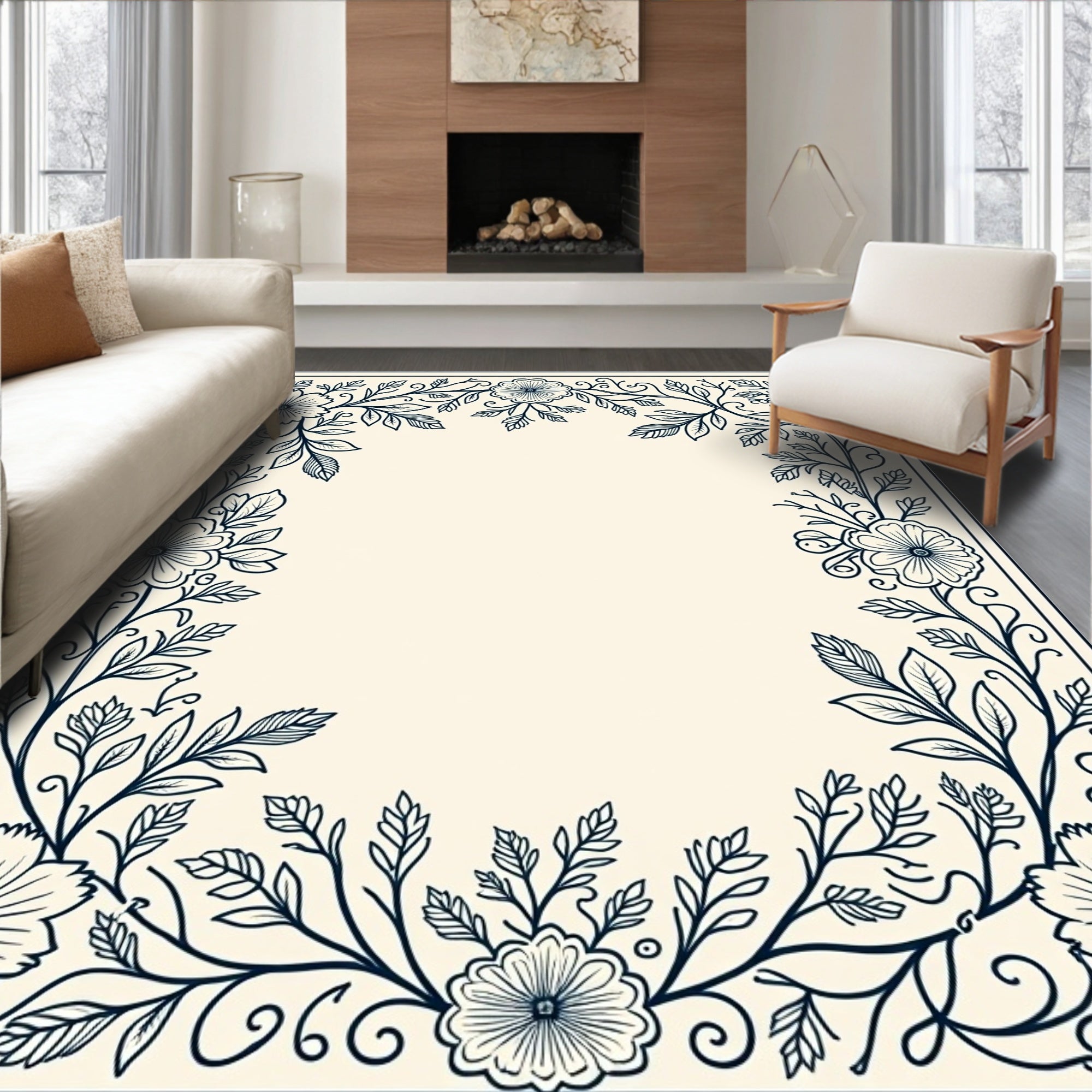 Floral Vine Border Design Rug