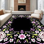 Whimsical Floral Frame with Roses Rug