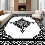 Ornate Black Swirl Medieval Style Design Rug