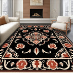 Intricate Floral Medallion Black Rug