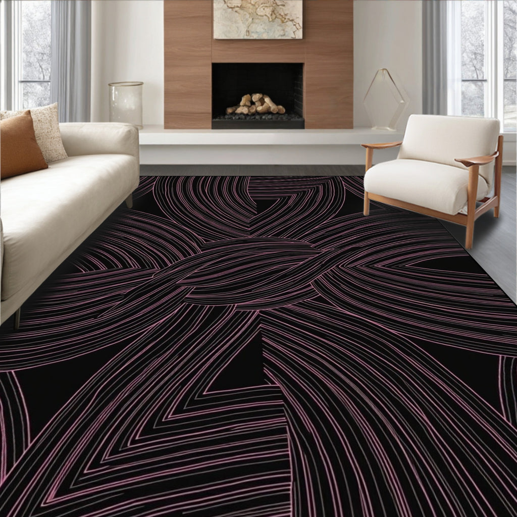 Abstract Pink Black Swirl Design Rug