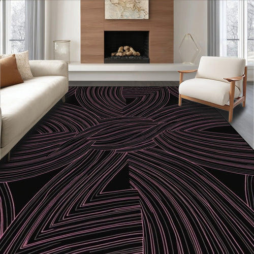 Abstract Pink Black Swirl Design Rug