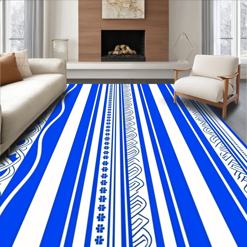 Elegant Blue White Stripe Pattern Rug