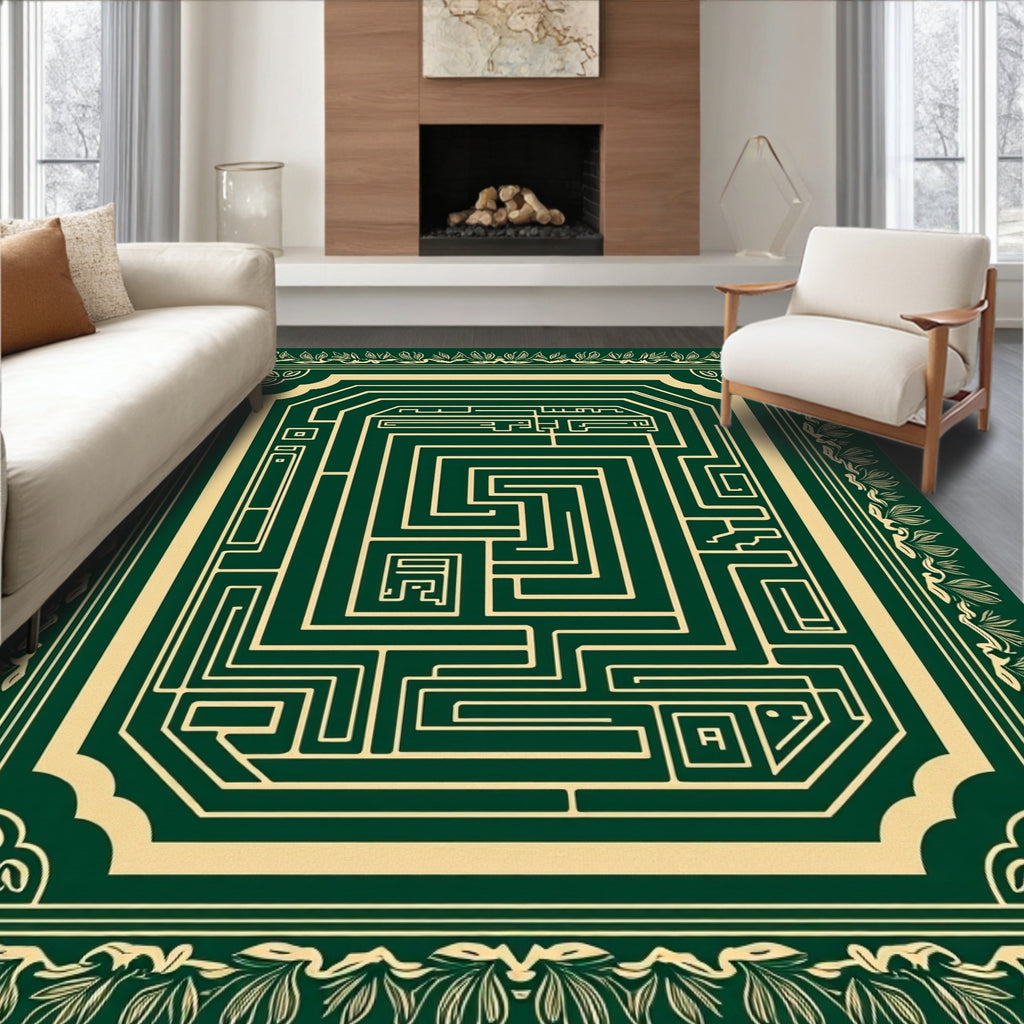Intricate Maze Patterned Frame Rug