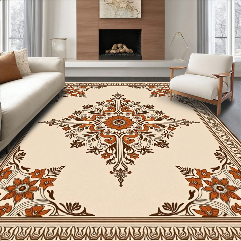 Floral Damask Inspired Geometric Design Rug