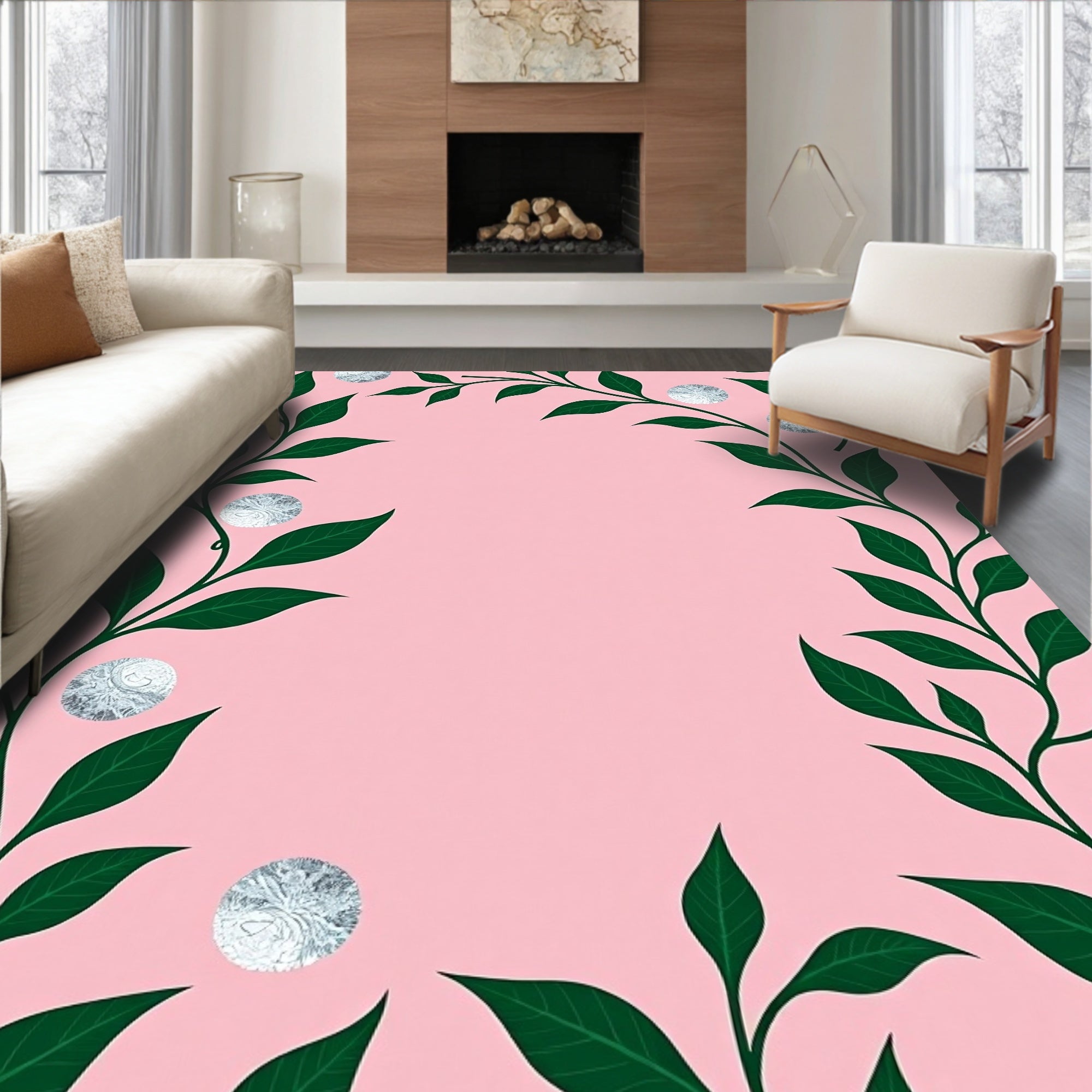 Green Vine With Silver Circle Medallions Rug
