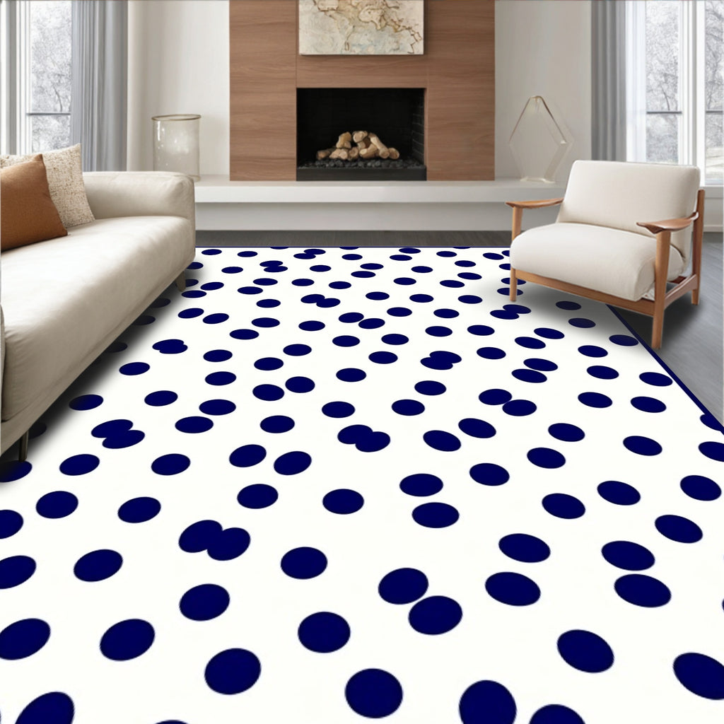 Navy Blue Scattered Polka Dot Pattern Rug