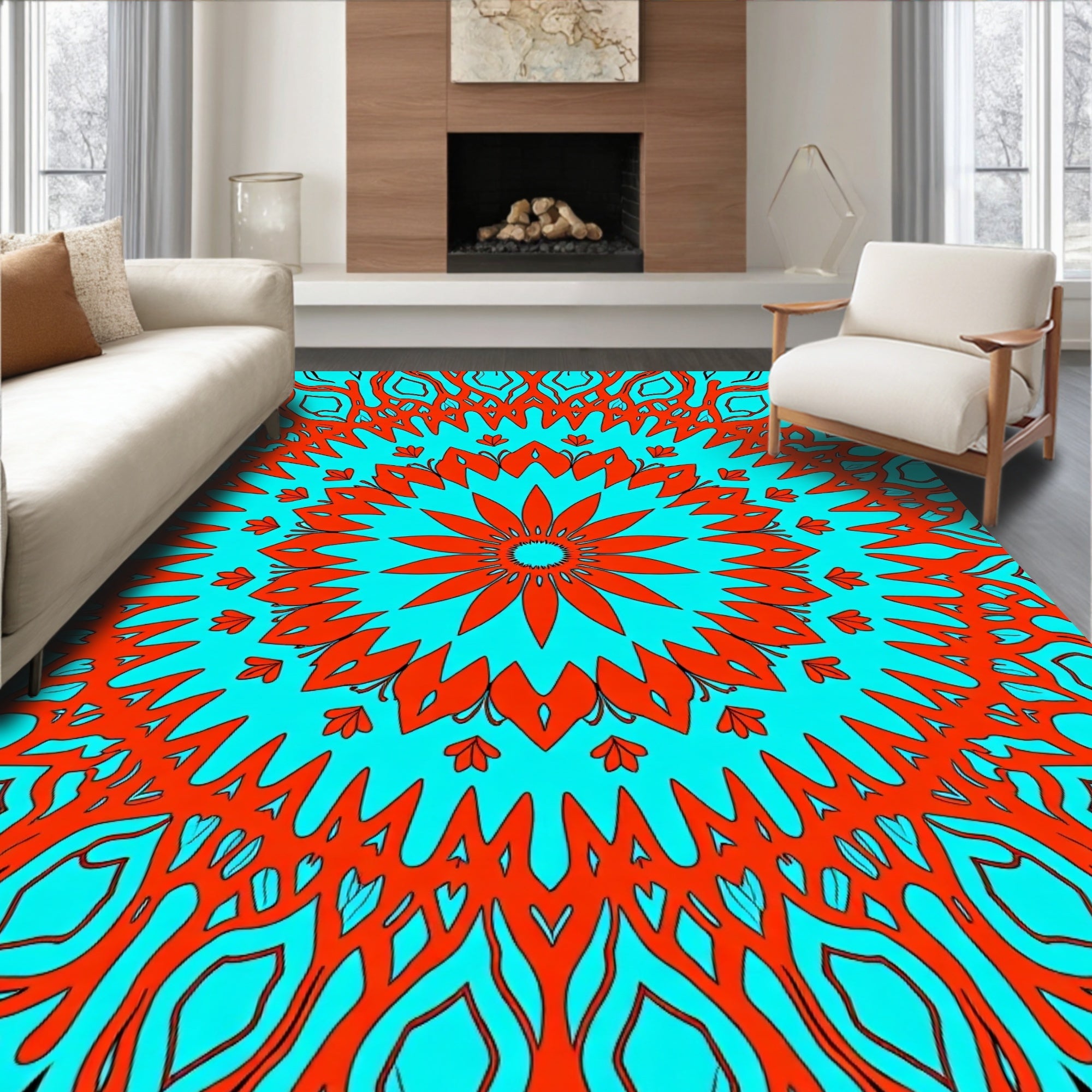Vibrant Floral Mandala Style Pattern Rug