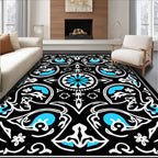 Intricate Teal White Floral Pattern Rug