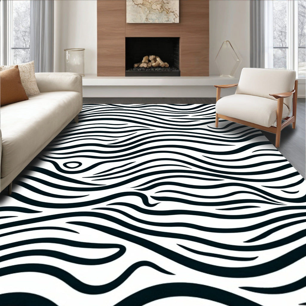 Bold Black Zebra Stripe Pattern Rug