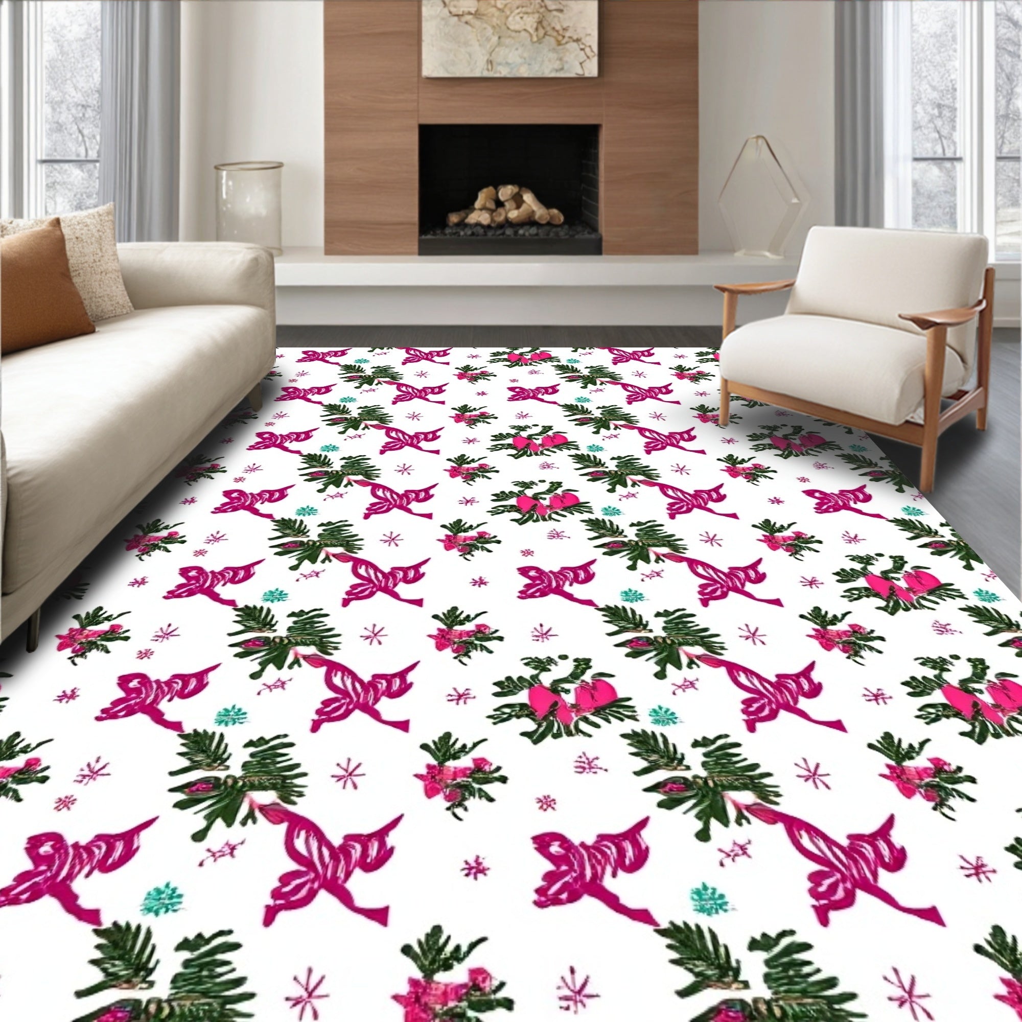 Vibrant Pink Hummingbird Floral Scatter Rug