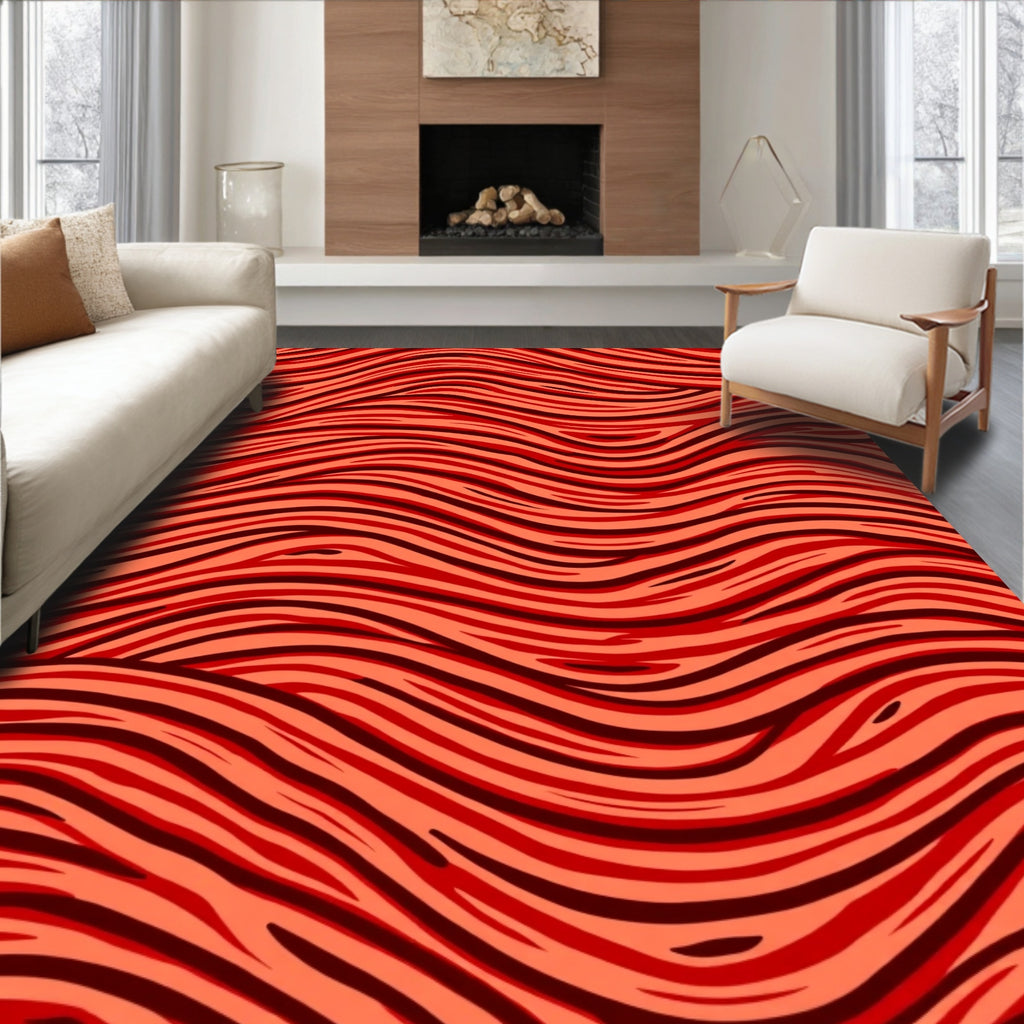 Bold Red Wavy Stripes Rug