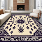 Dark Floral Medallion Border Design Rug