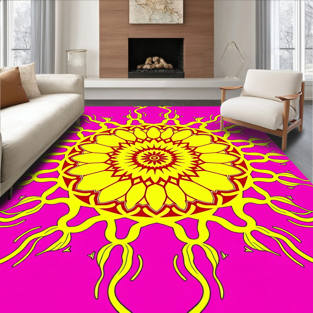Vibrant Sunburst Mandala Rug