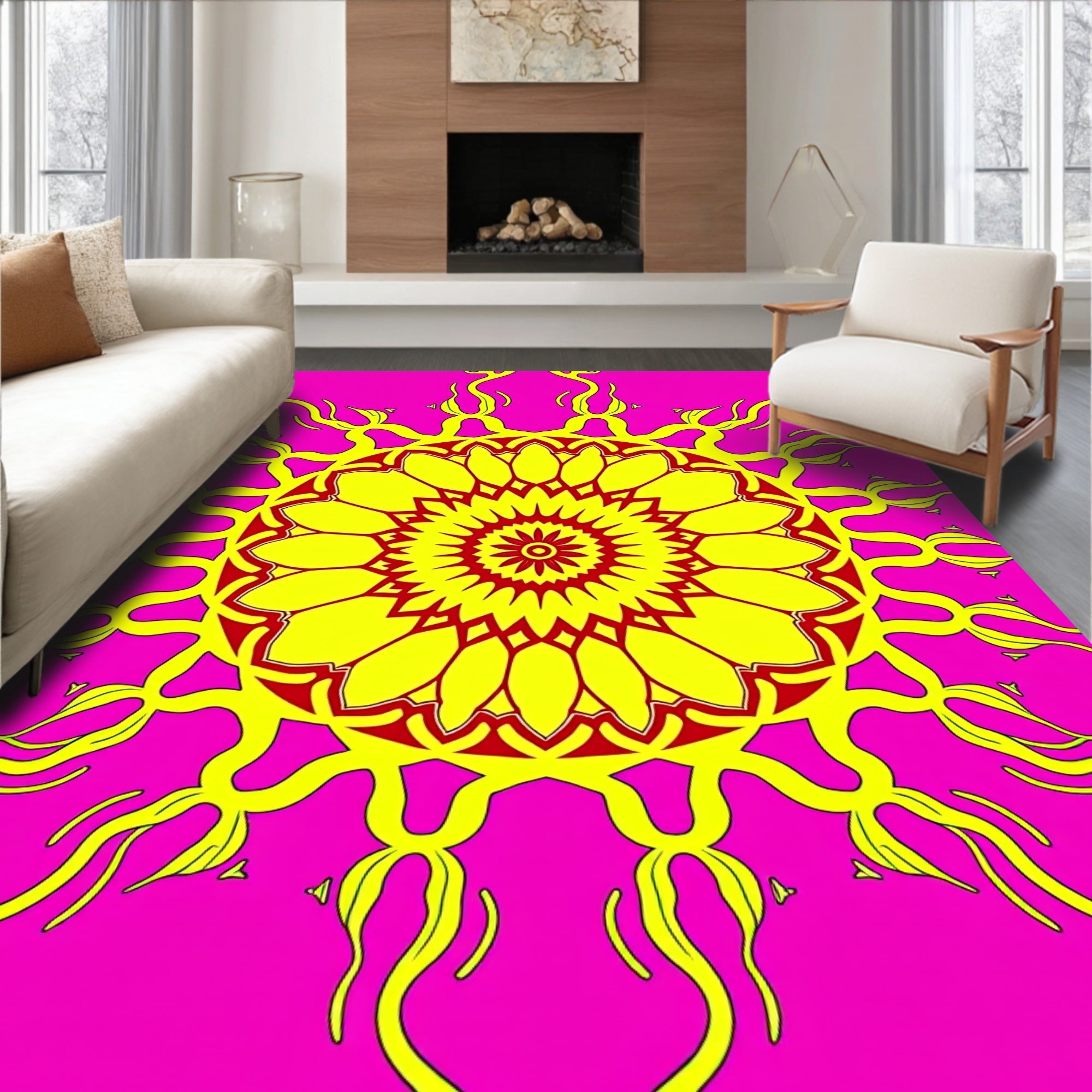 Vibrant Sunburst Mandala Rug