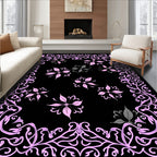 Ornate Pink Floral Vine Pattern Rug