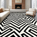 Bold Black White Geometric Maze Rug