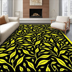 Vibrant Yellow Leafy Branch Pattern Rug