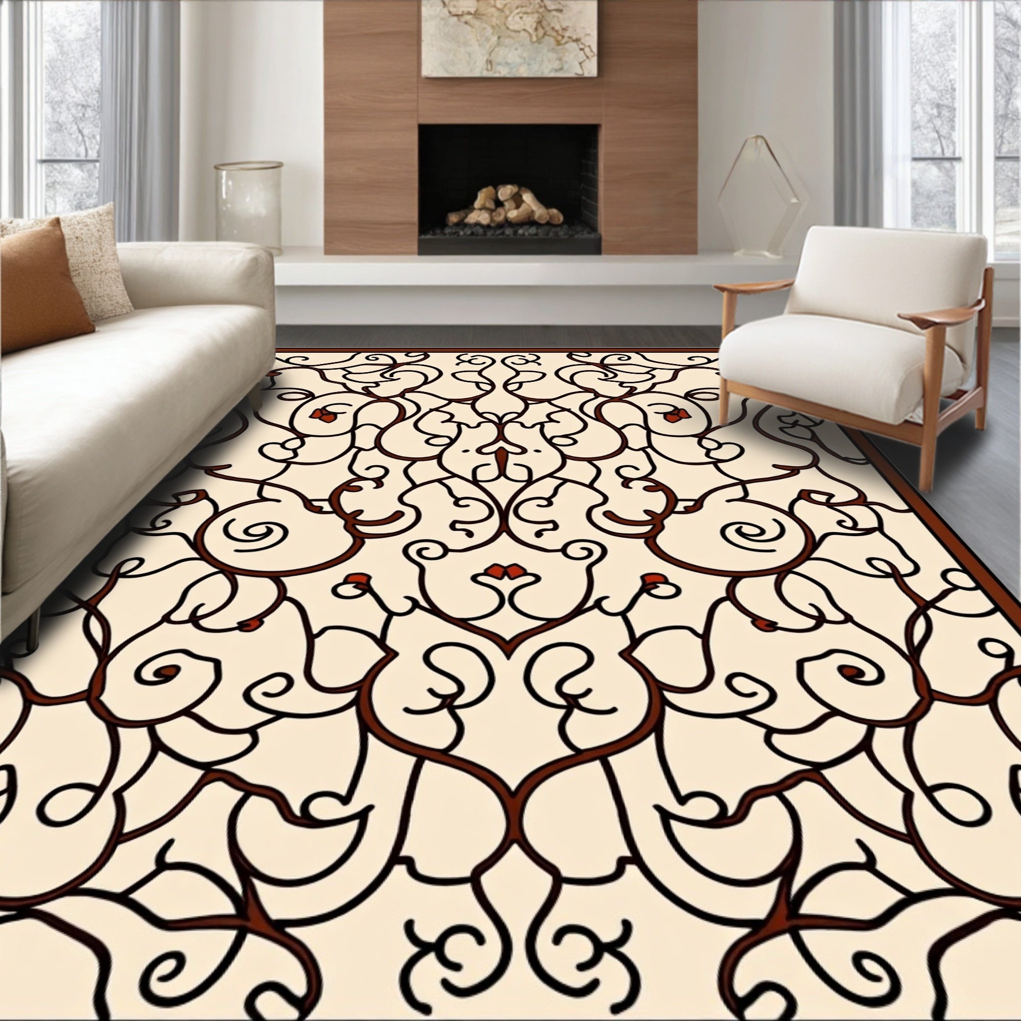Ornate Swirls Floral Pattern Design Rug