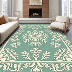 Elegant Teal Ivory Floral Border Rug