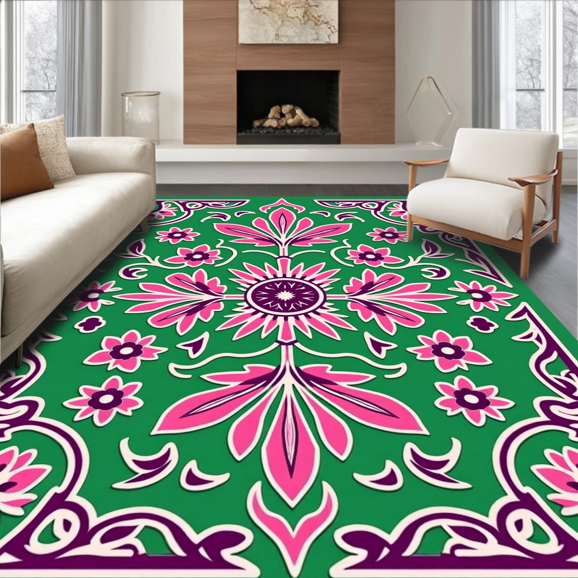 Vibrant Floral Vine Art Rug