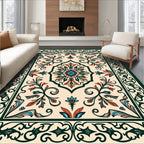 Traditional Floral Medallion Green Rug