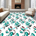 Abstract Teal Leaf Pattern Design Rug