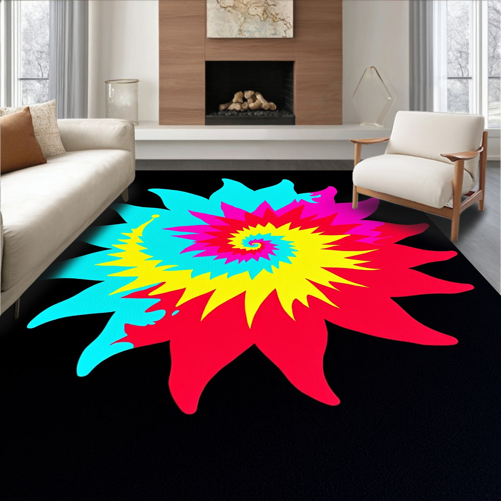 Vibrant Spiral Starburst Design Rug